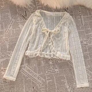 Lace Cardigan Cardigan - Off-White - One Size=L by DIYI