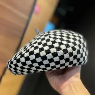 Checkerboard Knit Beret Small Checkerboard - Black & White by Hatrix