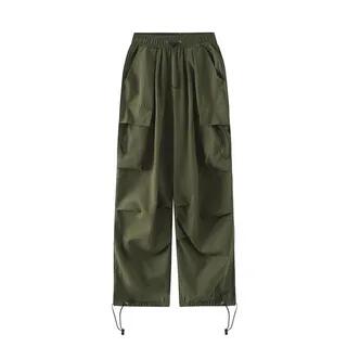 Mid Rise Plain Harem Cargo Pants Army Green by Porstina
