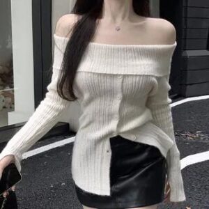 White Off-Shoulder Long-Sleeve Top fashion styling inspiration