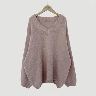 V-Neck Long-Sleeve Sweater Pink by Shopherd