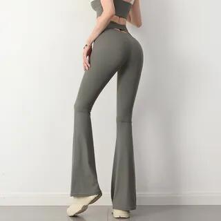 Plain Flared Yoga Pants Ash Green by CUCURBIT