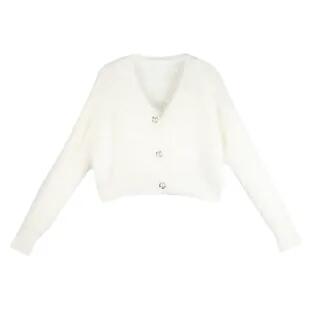 Set: Plain Fluffy Cropped Cardigan + Knit Cropped Camisole Top Set of 2 - Fluffy Camisole Top & Knit Camisole Top - White by monroll