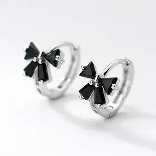 s925 Sterling Silver Bow Rhinestone Earring 1 Pair - Silver | A’ROCH by A’ROCH
