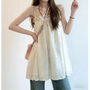 Square Neck Plain Frill Trim Flowy Cami Top Almond 281460879