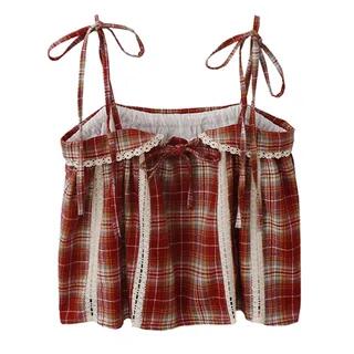 Plaid Lace Trim Camisole Top Plaid - Red by Lady Jean