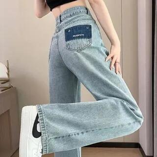 High Waist Ripped Loose Fit Jeans Light Blue by ISSOL