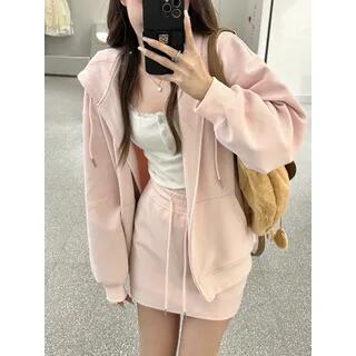 Plain Loose-Fit Hooded Jacket / Camisole Top / High-Rise Mini Skirt Cami Top - Off-White by Alfie