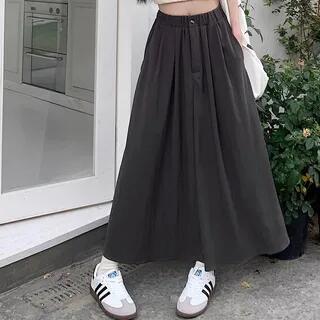 High Waist Plain Maxi A-Line Skirt Dark Gray by Cloud Nine