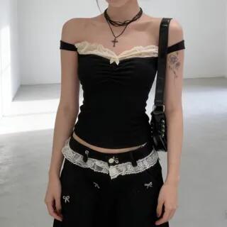 Lace Panel Camisole Top Black by Bolgivy
