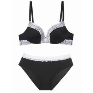 Burgundy Red Lace Trim Push-up Bra / Panties / Set Set of 2 Pcs - Bra & Panty - Black - 75AB 281571545