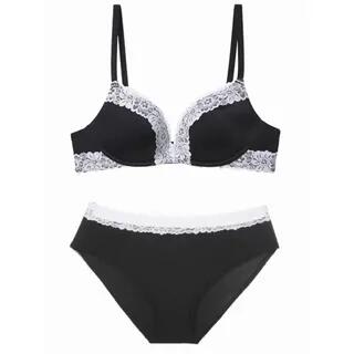Burgundy Red Lace Trim Push-up Bra / Panties / Set Set of 2 Pcs - Bra & Panty - Black - 75AB by Croix