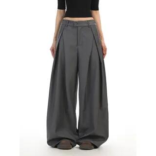 Low Rise Plain Wide Leg Pants Gray by Berrytrix