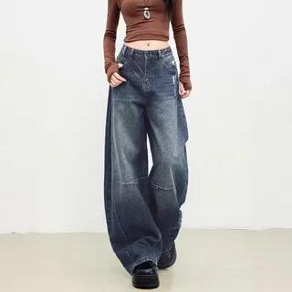 Mid Rise Washed Barrel Leg Baggy Jeans WJ-243 - Blue by Denimot