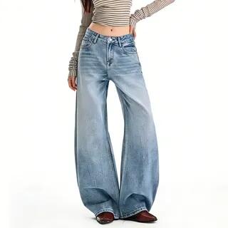 Low Rise Washed Barrel Leg Baggy Jeans WJ-182 - Blue by Denimot
