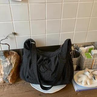 Plaid Drawstring Crossbody Bag Black by Melois