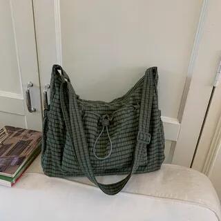 Plaid Drawstring Crossbody Bag Green by Melois