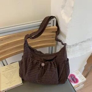 Plaid Drawstring Crossbody Bag Coffee 281767703