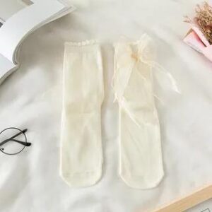 Plain Bow Short Socks 1 Pair - Beige 281782666