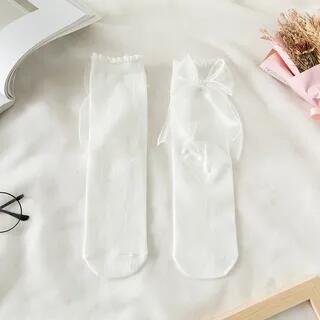 Plain Bow Short Socks 1 Pair - White by Whychunga