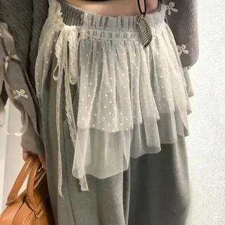 Dotted Mesh Overlay Skirt White by Kenning