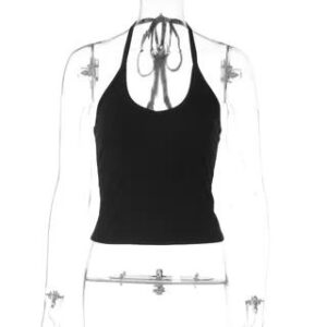 Scoop Neck Plain Slim-Fit Crop Camisole Top Black 281830974