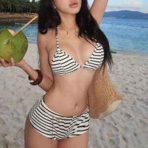 Set: Striped Bikini Top + Bottom Stripes - Black & White 281925618