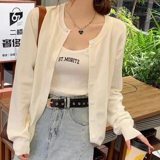 Round Neck Plain Button Up Cardigan White by Supernova