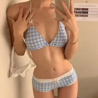Halter Plaid Bikini Set Blue by Sosana
