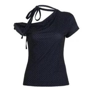 Short-Sleeve Halter Neck Off-Shoulder Dotted Slim Fit Crop Tee Black 281997164