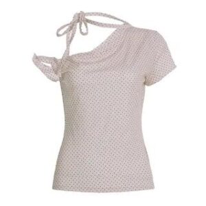 Short-Sleeve Halter Neck Off-Shoulder Dotted Slim Fit Crop Tee Light Pink 281997166
