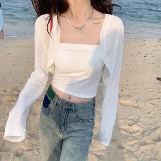 Open Front Plain Crop Top White by monroll