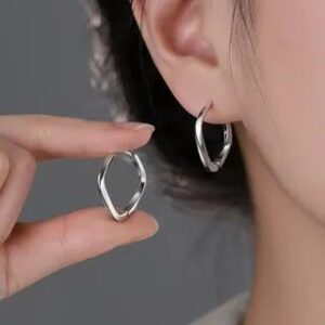 Polished Square S925 Sterling Silver Hoop Earring 1 Pair - Silver 282032621