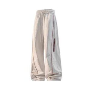 Drawstring Waist Contrast Trim Wide Leg Pants Light Gray 282097248