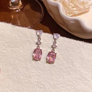 Gemstone Dangle Earring E6819 - 1 Pair - Silver & Pink | LIVSIA by LIVSIA