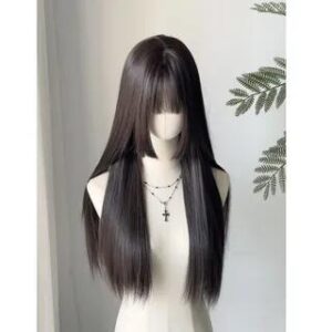 Set: Long Full Wig - Straight + Hair Net Blackish Brown 282123545