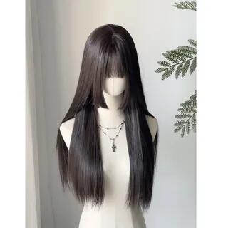 Set: Long Full Wig - Straight + Hair Net Blackish Brown by Jasmintinea
