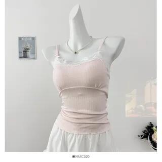 Lace-Trim Camisole Top with Pad Pink by Lemongrass