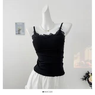 Lace-Trim Camisole Top with Pad Black by Lemongrass