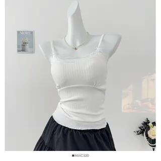 Lace-Trim Camisole Top with Pad White by Lemongrass