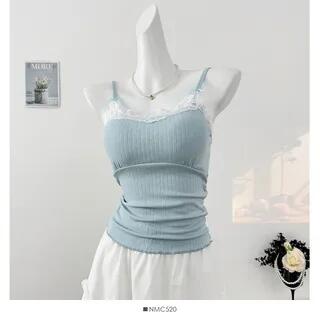 Lace-Trim Camisole Top with Pad Blue by Lemongrass