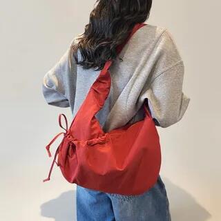Nylon Plain Shoulder Bag Red by HOVERUP