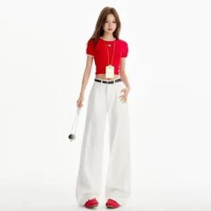 Mid Waist Washed Baggy Jeans Normal Edition - White 282181151