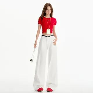 Mid Waist Washed Baggy Jeans Normal Edition - White by Denimot