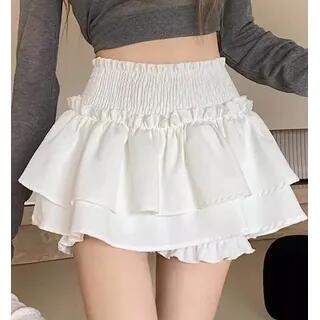 High Waist Plain Ruffle Mini Skirt White by Cloud Nine