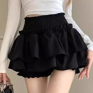 High Waist Plain Ruffle Mini Skirt Black by Cloud Nine
