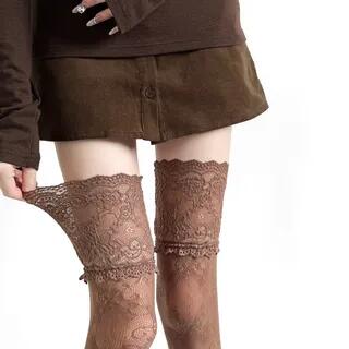 Lace Over the Knee Stockings Coffee by Gentiana