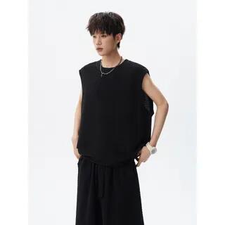 Set: Crew Neck Plain Textured Tank Top + Mid Rise Shorts Black by Freehop