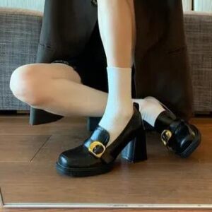 Square Toe Buckled Block Heel Loafer Pumps Black - 40 282189884