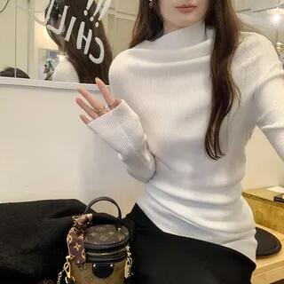 Long-Sleeve Off-Shoulder Ribbed Top White by satierra